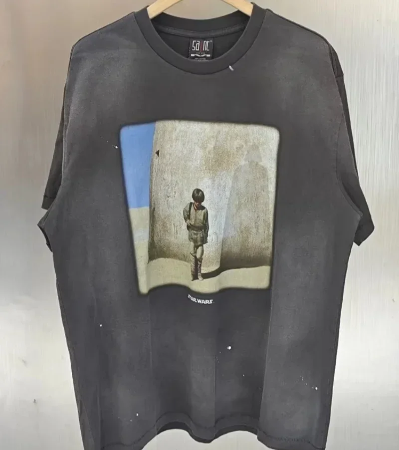 

2025ss Washed Saint Michael STAY HERE T-Shirts Men Women High Quality Oversized Pure Cotton Short Sleeve