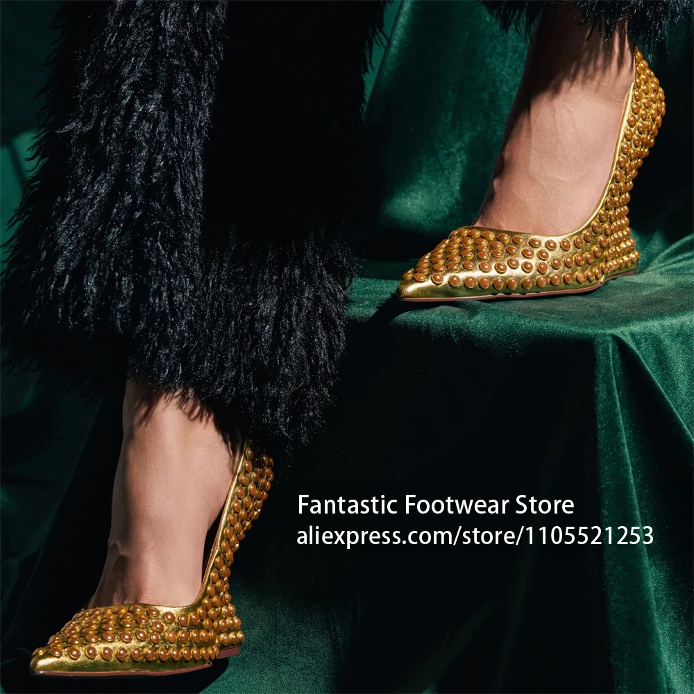 Full Cover Studded Decoration Pump Special Sculpted Wedge Heel Pointed Toe Women Pumps Glitter Bling Ornament Slip On Dress Pump