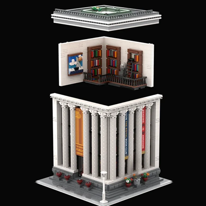 Moc Building Blocks Modular Street View Public Library Technical Bricks DIY Assembly Construction Toys For Child Holiday Gifts