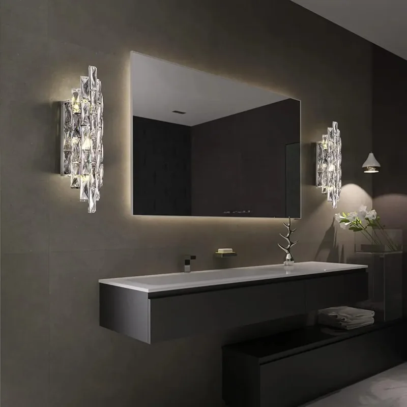 Modern Bedside Crystal Sconces Chrome Wall Light for Living Room Bedroom Dining Hall Hallway Stairway Vanity Crystal Wall Lamps