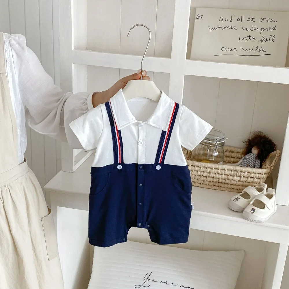 

2026 Summer Baby Girl Romper 0-2Years Little Gentleman Short Sleeve Turn Down Collar Cotton Jumpsuit Birthday Party Clothes