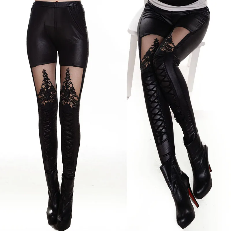 

Sexy Lace Embroidered Punk Sle Leggings Nine Points Women's Boting Pants Tummy Control Butt Lifting Pure Offline S