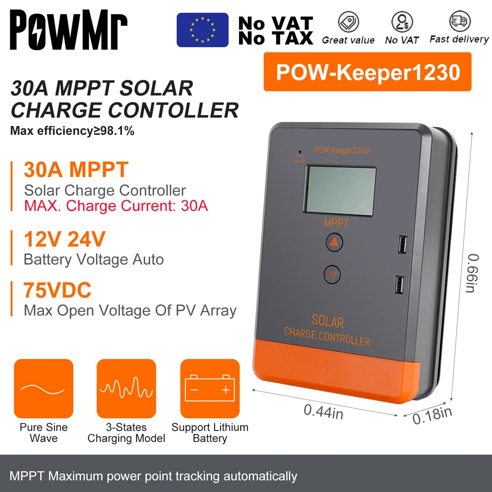 PowMr MPPT 100A 80A 60A 40A 30A 30A 20A Zonnelader Controller LCD Werk met 12V 24V 36V 48V Loodzuur Lifepo4 Batterij Zonnepaneel