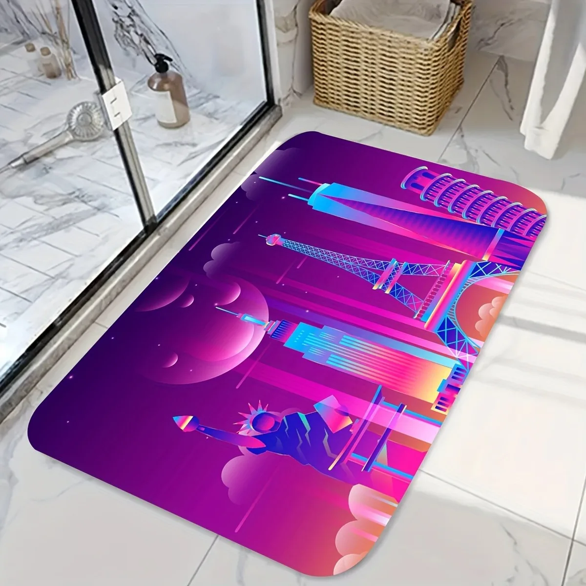 

1PC Landmarks Fantasy Pattern Kitchen Rug Non-Slip Door Mat Pop design Bathroom Rug Bath Mat Carpet for Home Sink Laundry Decor
