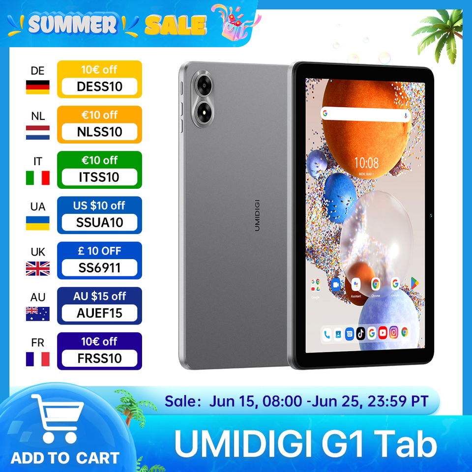 UMIDIGI G1 Tab,10.1"HD+Tablet Android 13,6000mAh,8GB RAM(4+4GB),64GB ROM,8MP Camera,RK3562,Quad-Core,Android Tablet