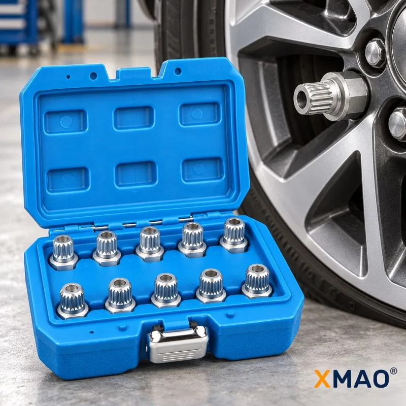 10 Piece Hollow Center Wheel Lock Key Set for BMW 1 2 3 5 7 Series X1 X3 X4 X5 X6, Splined Lug Nut Socket Kit with Blue Case