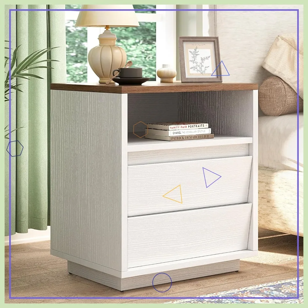

Modern Wooden Nightstand with 2 Drawers, Rustic Bedside Table for Bedroom Living Room, Antique White