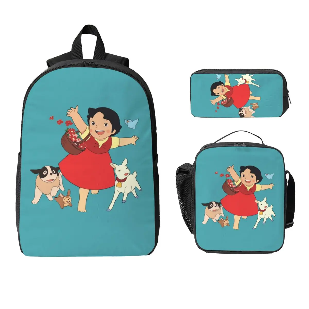 Heidi, The Girl From The Alps Backpack Boys Girls BookBag School Bag Computer Shoulder Bags 3ps Insulated Lunch Bag Pencil Case