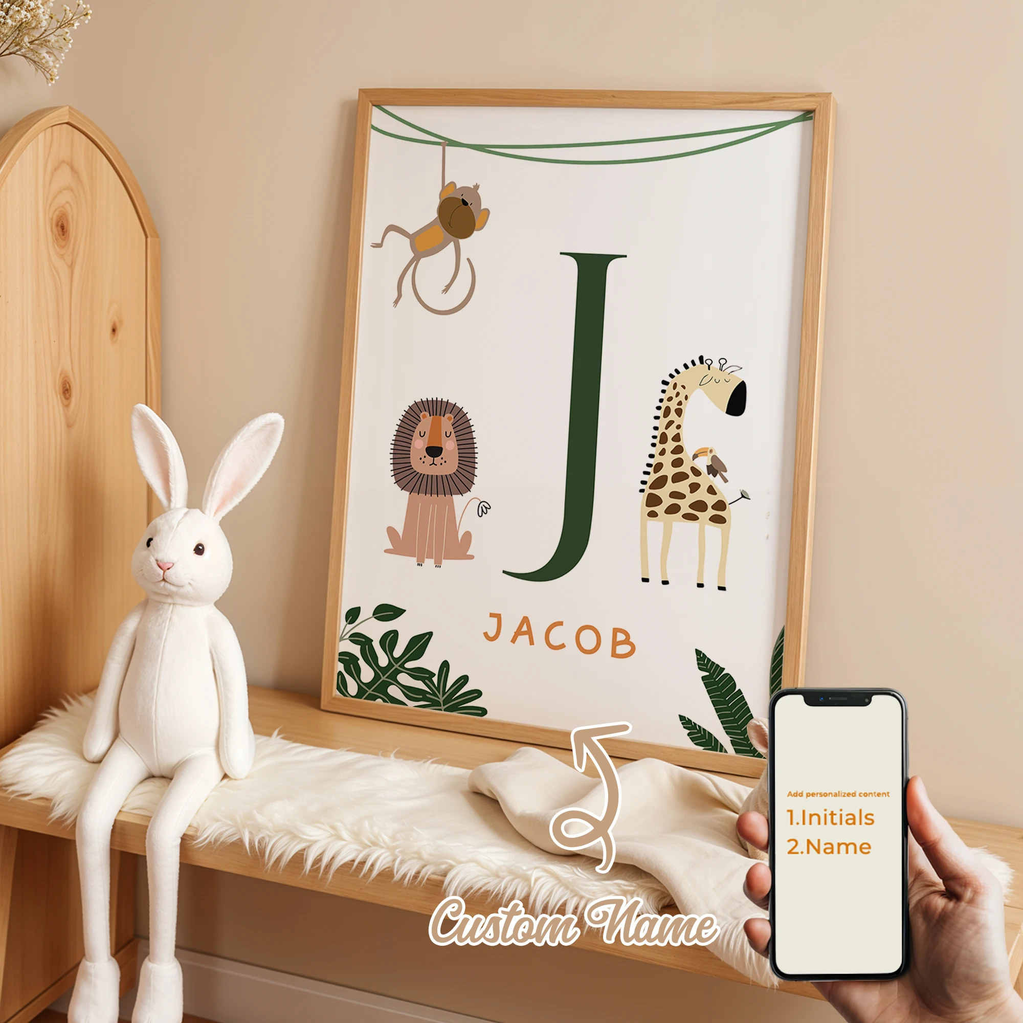 Personalisierter, individueller Namens-Cartoon-Tiermotiv Löwe Giraffe Wandkunstdruck Bild Leinwand Poster Gemälde für Wohnzimmer Heimdekoration