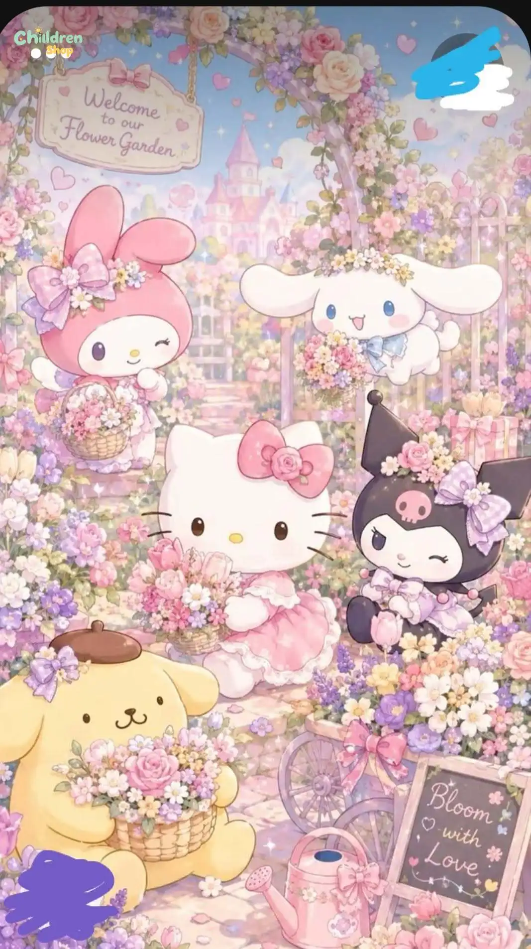 Cute Sanrio All‑star ,Fantasy Garden Picnic Cartoon ,Wall Art For Girls Bedroom Home Decoration5D DIY Diamond Painting,No Fram