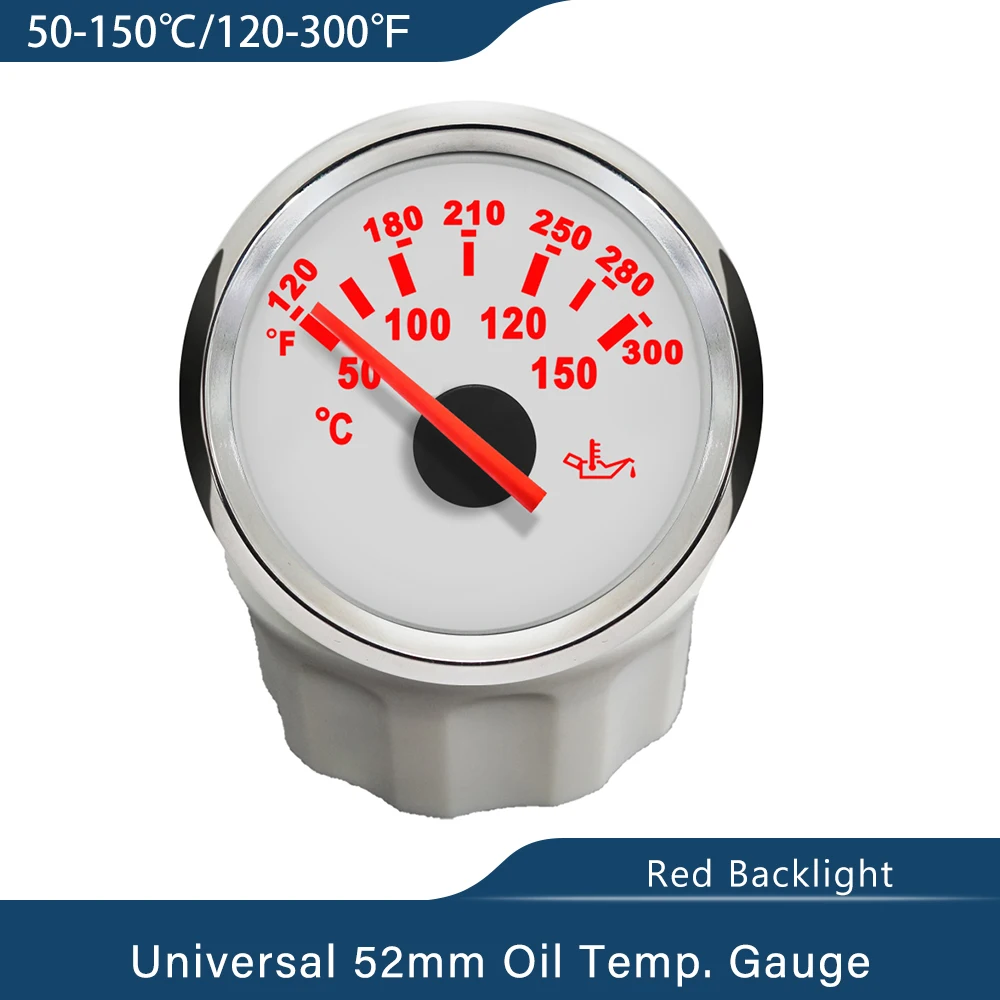 Medidor de calibre impermeável da temperatura do óleo 52mm com luz de fundo vermelha para carro, caminhão, iate, barco, universal, 50-150 ℃, 12V, 24V