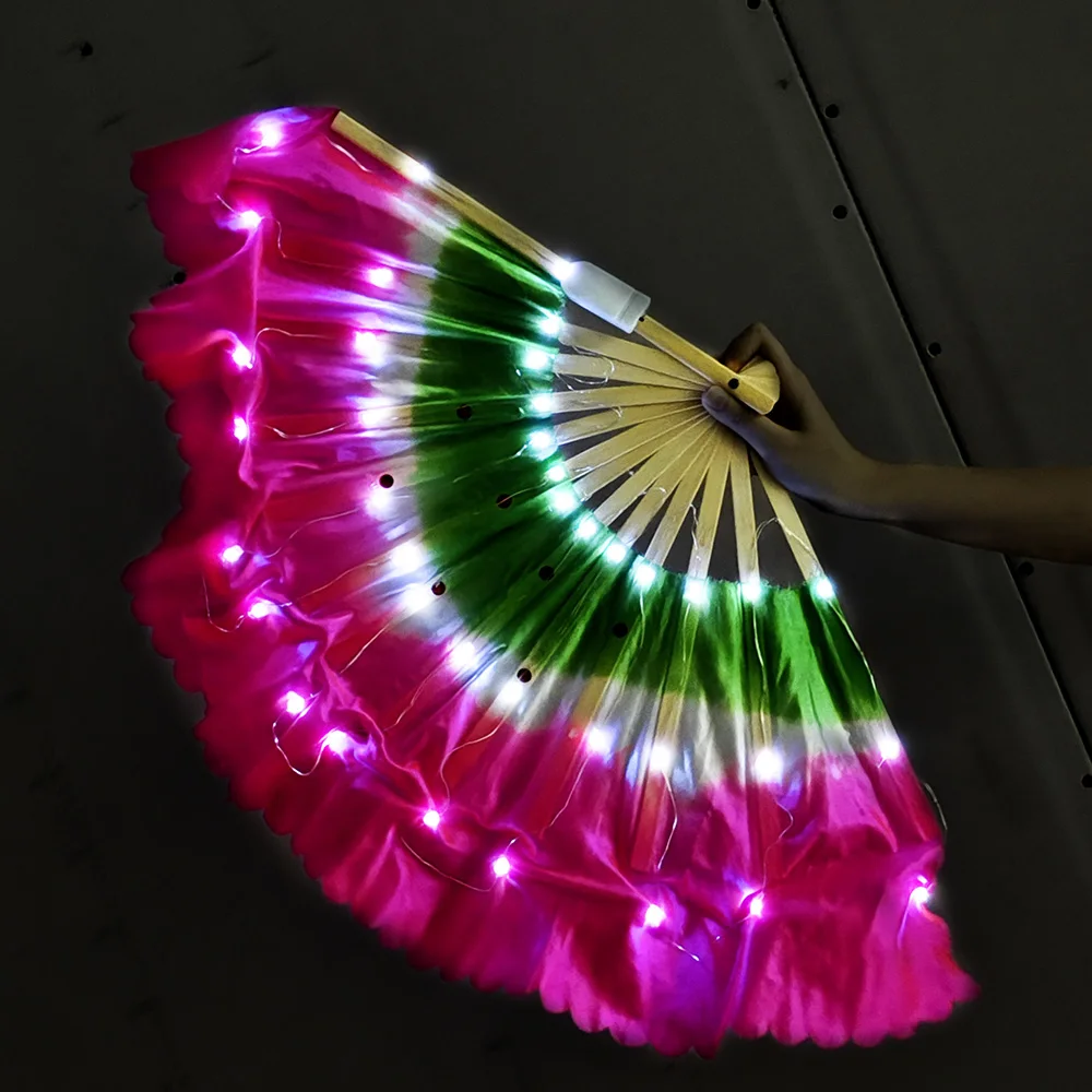 Newstyle Led Vouwventilator Klassieke Bar Dans Square Dancing Show Huwelijksgeschenken Gloeiende Buikdans Knipperende Zijden Doek Fan