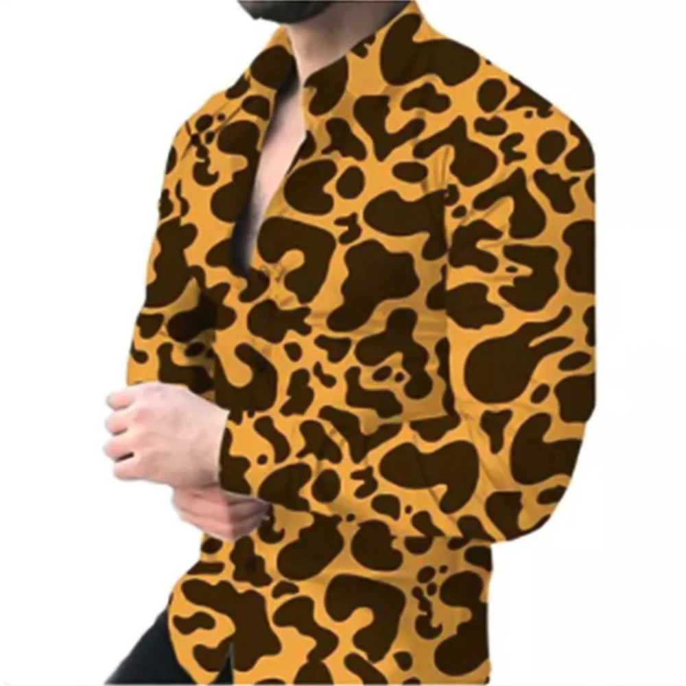 2024 Spring And Autumn New Men\'s Casual Leopard Print Long-sleeved Shirt Men Large Size Shirt Women Unisex Clothes Tops