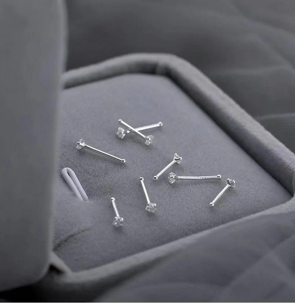 Aide 925 Sterling Silver Four-Claw Zircon Gold Plated Ball Piercing Bar Stub Earring Women Minimalist Daily Jewelry Party Gift