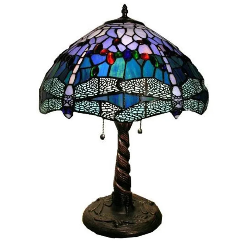 Stained Glass Dragonfly Desk Lamp Study Living Room Lighting Creative Desk Lamp Retro Bedside Bedroom Desk Lamps