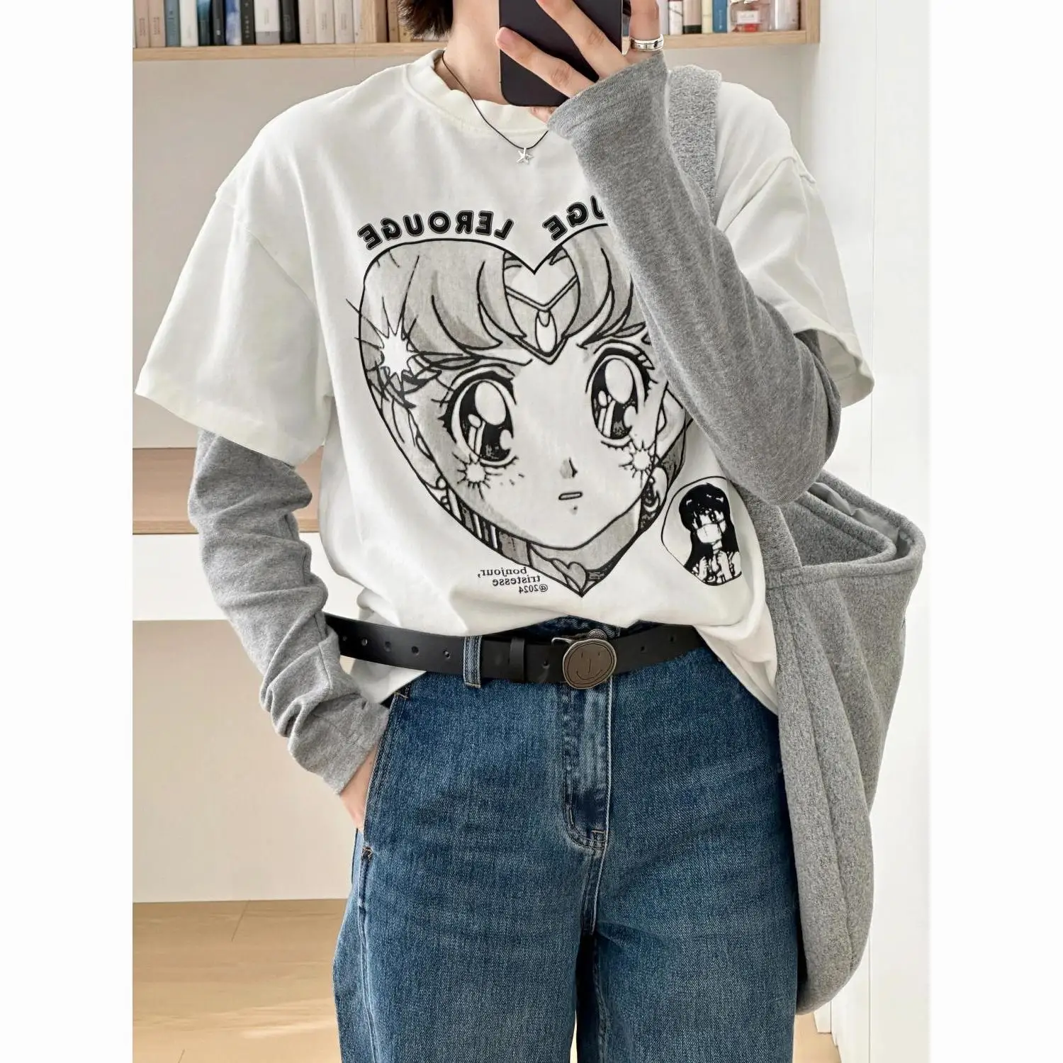

Pure Cotton, Personalized and Creative, Sailor Moon Printed Short-sleeved T-shirt for Women's Summer New Design Sense Top