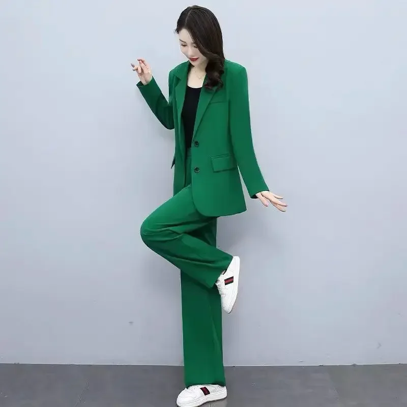 Traje informal de dos piezas para mujer, conjunto de chaqueta y pantalones holgados, ropa profesional elegante, Otoño, 2023