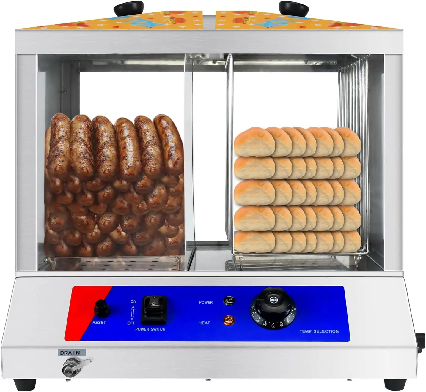 

Hot Dog Steamer 36L Hot Dogs Buns Steamer For 100 Hot Dogs & 50 Electric Bun Warmer Cooker With Thickened Tempered Glass