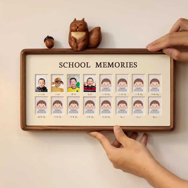 Cute Squirrel Growth Picture Frame Solid Wood High-End Home Decor Frame Keepsake Display for Baby Milestones Unique Lovers Gift