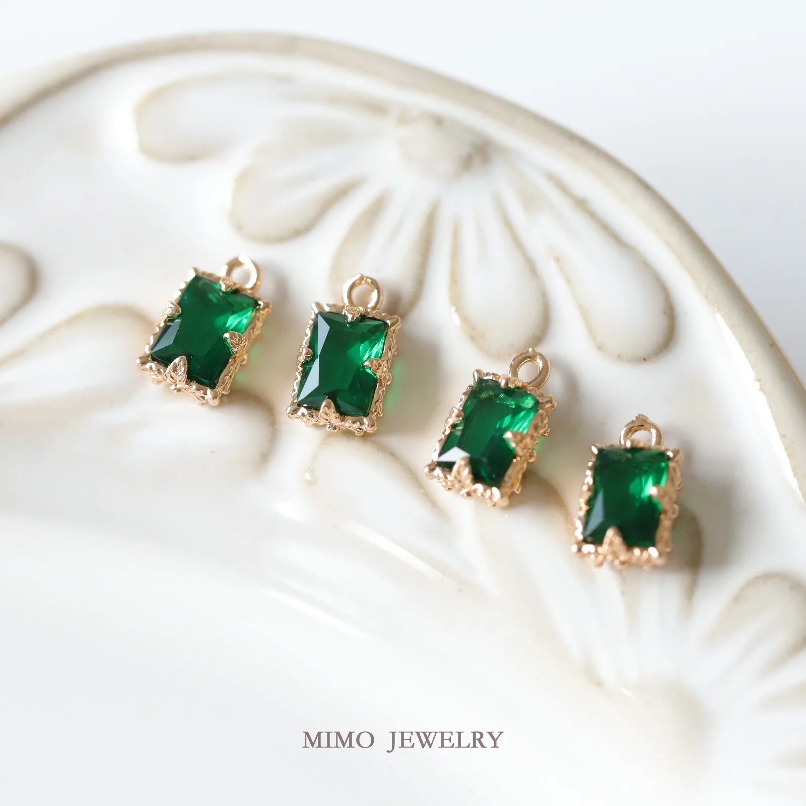 Rectangular Emerald Palace Retro Style Charms Pendant Supplies DIY Hand Brass Gold Plated Accessories 11.7*6.6mm
