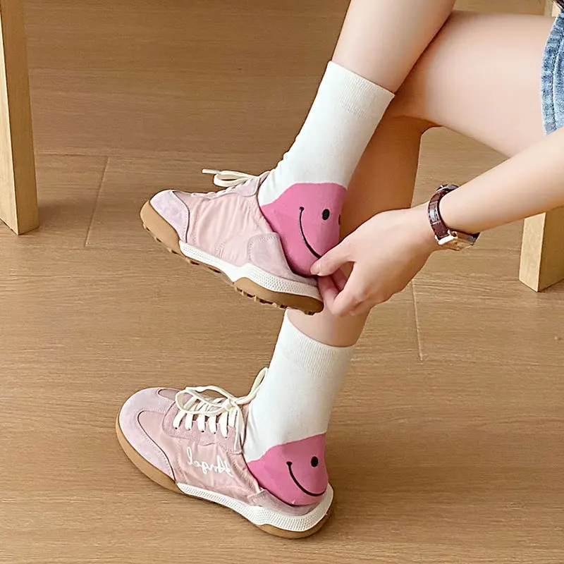 Sock Women Good-looking Heel Dot Glue Big Smiley Print Midtube Summer Thin Ins Design Preppy Sports Mid-tube Comfortable Socks