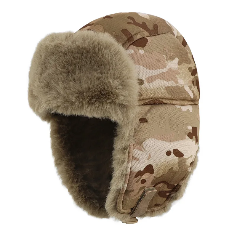 Camouflage Lei Feng Hat Winter Thickened Combat Exercise Hat Windproof Cold Riding Outdoor Ear Cap Warm Men Women Earflap