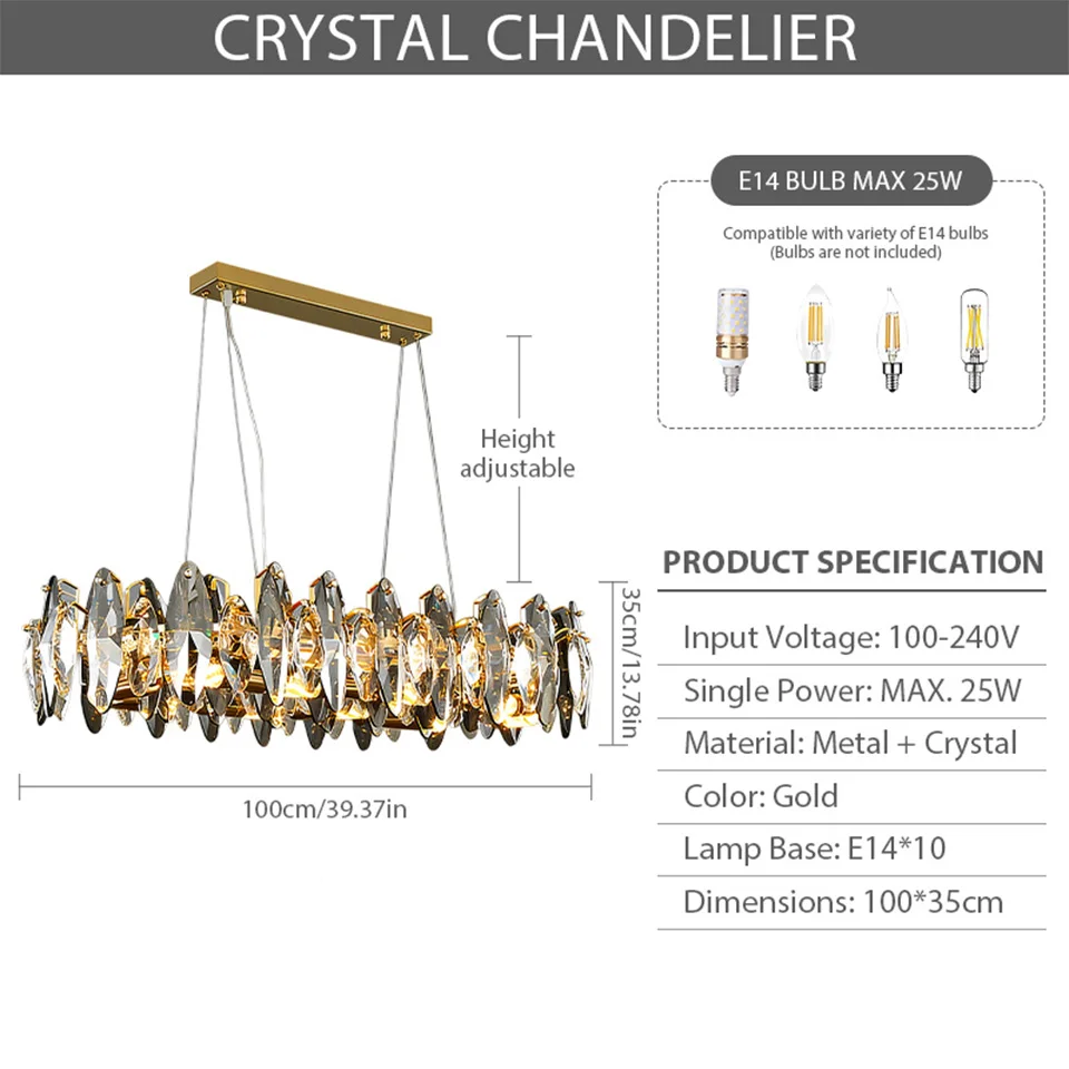 Noordse LED Kristallen Plafondlampen Gouden Luxe Verlichting Eetkamer Woonkamer Slaapkamer Eilandlamp Binnen LED hanglamp