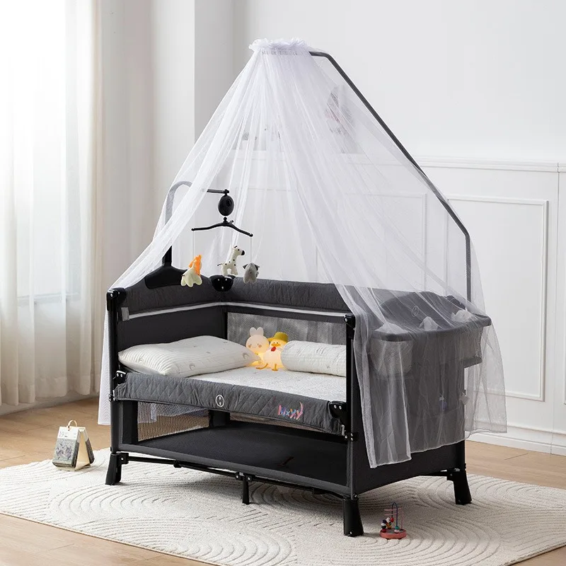 Modern Portable Baby Crib Large Folding Mobile Rocking Bed with Newborn Guardrail Multifunctional Home Hospital Park School Use