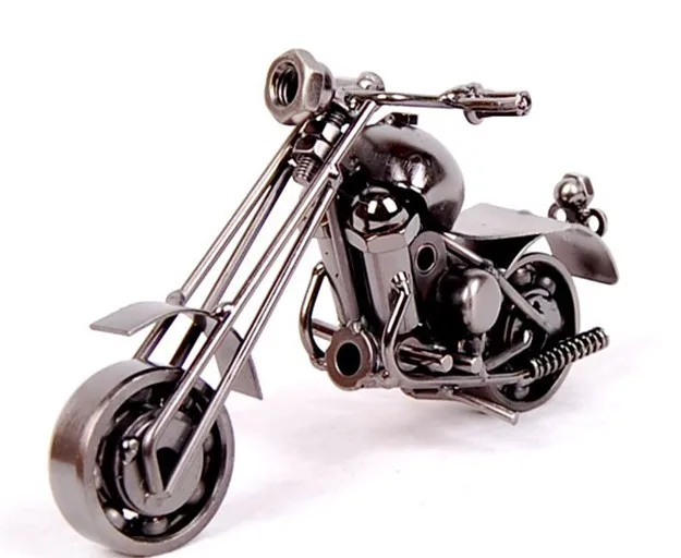 Plating Metal Motor Bike Figurine Retro Motorcycle Model Decoration Handmade Iron Motorbike Prop Vintage Home Decor Kid Toy