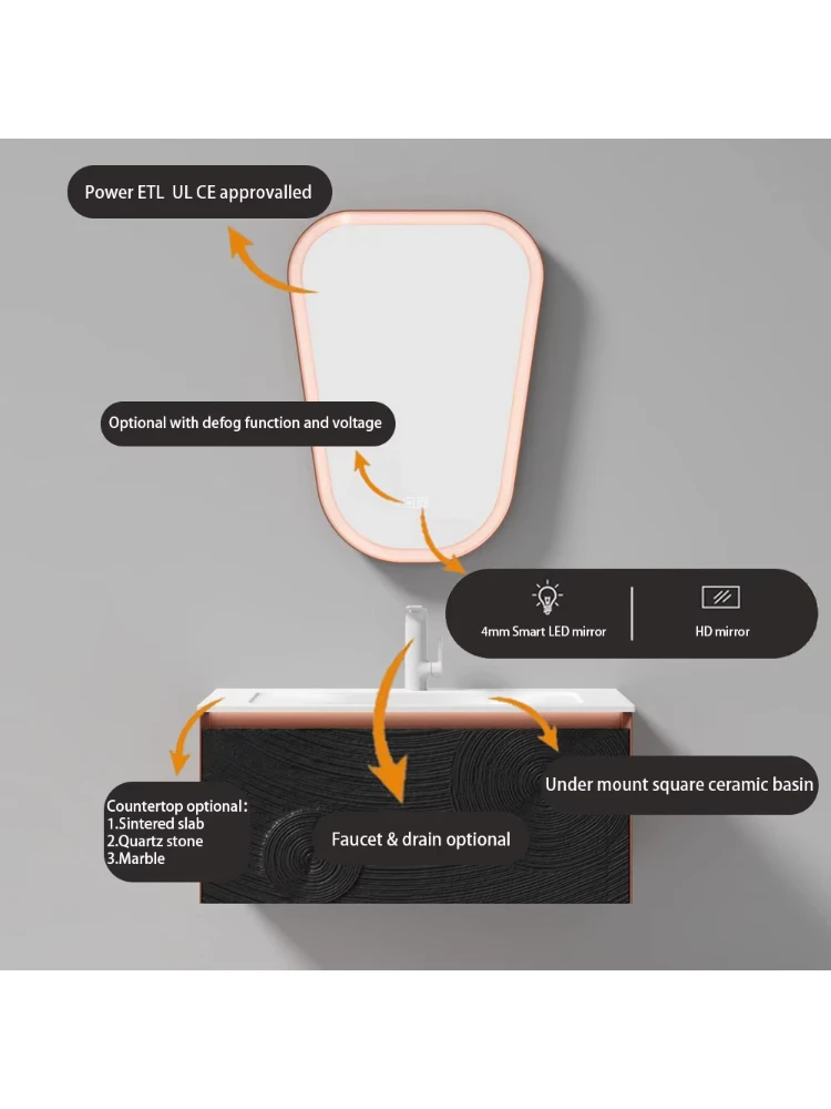 Black WC Vanity Modern waterproof bathroom cabinet Vanity with sink and mirror