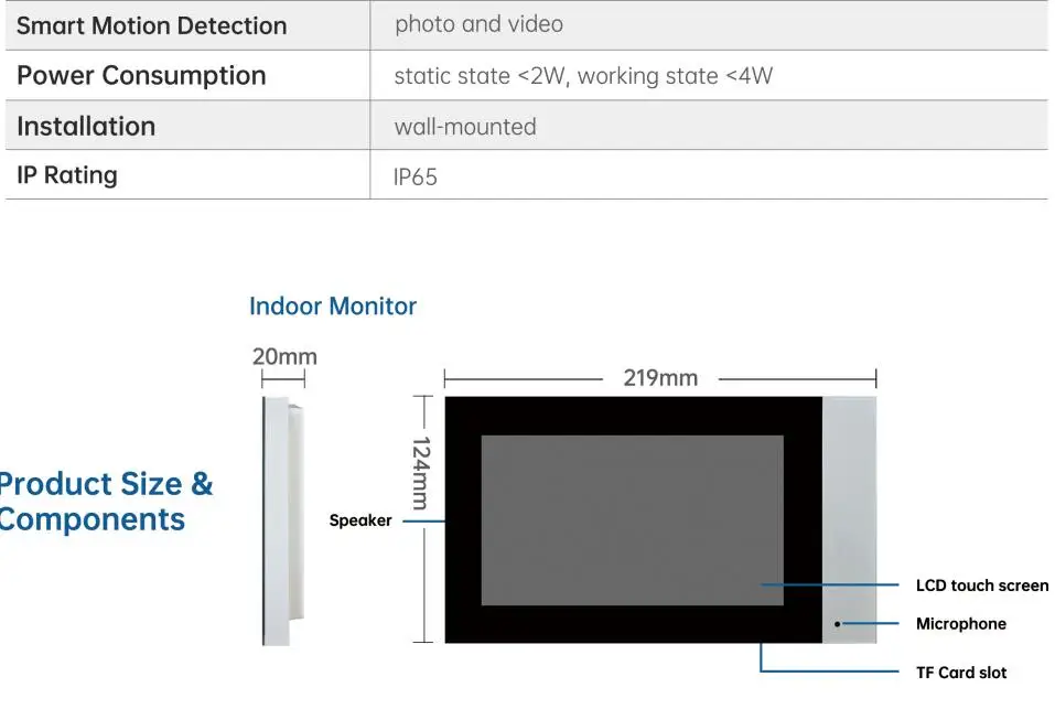 Tuya App WiFi Video Porteiro, Campainha Visual, Foto e Vídeo de Suporte, Segurança Doméstica, Visualizador de Porta, 2 Fios, Tela IPS de 7"