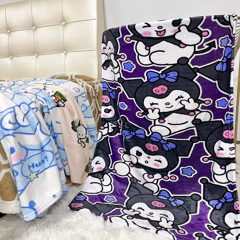 Sanrio Hello Kitt Blanket My Melody Cinnamoroll Cartoon Print Flannel Office Shawl Blanket Nap Cover