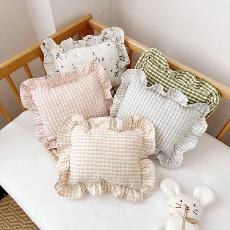 Baby Pillow with Ruffles Muslin Nordic Style Removable Washable Cotton Cushion for Baby Newborn Bedding Pillows 28*34cm