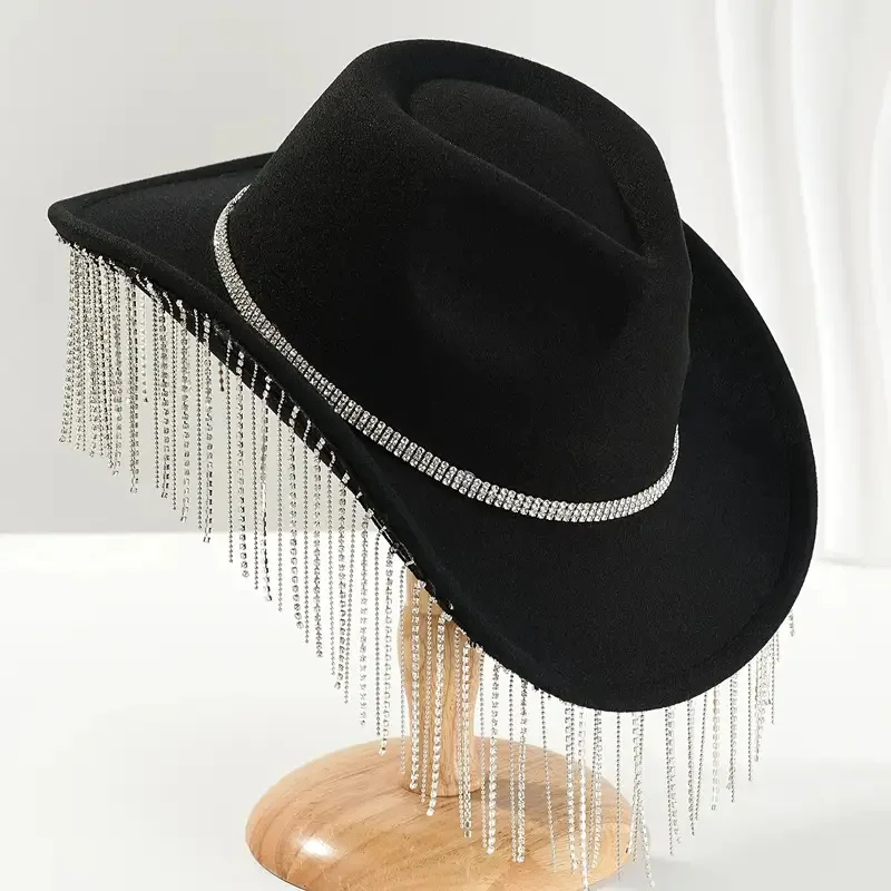 Hongluan glitter traje chapéu adulto & cowboy chapéus strass para mulher, cowboy cosplay acessórios femininos & cowgirl boné