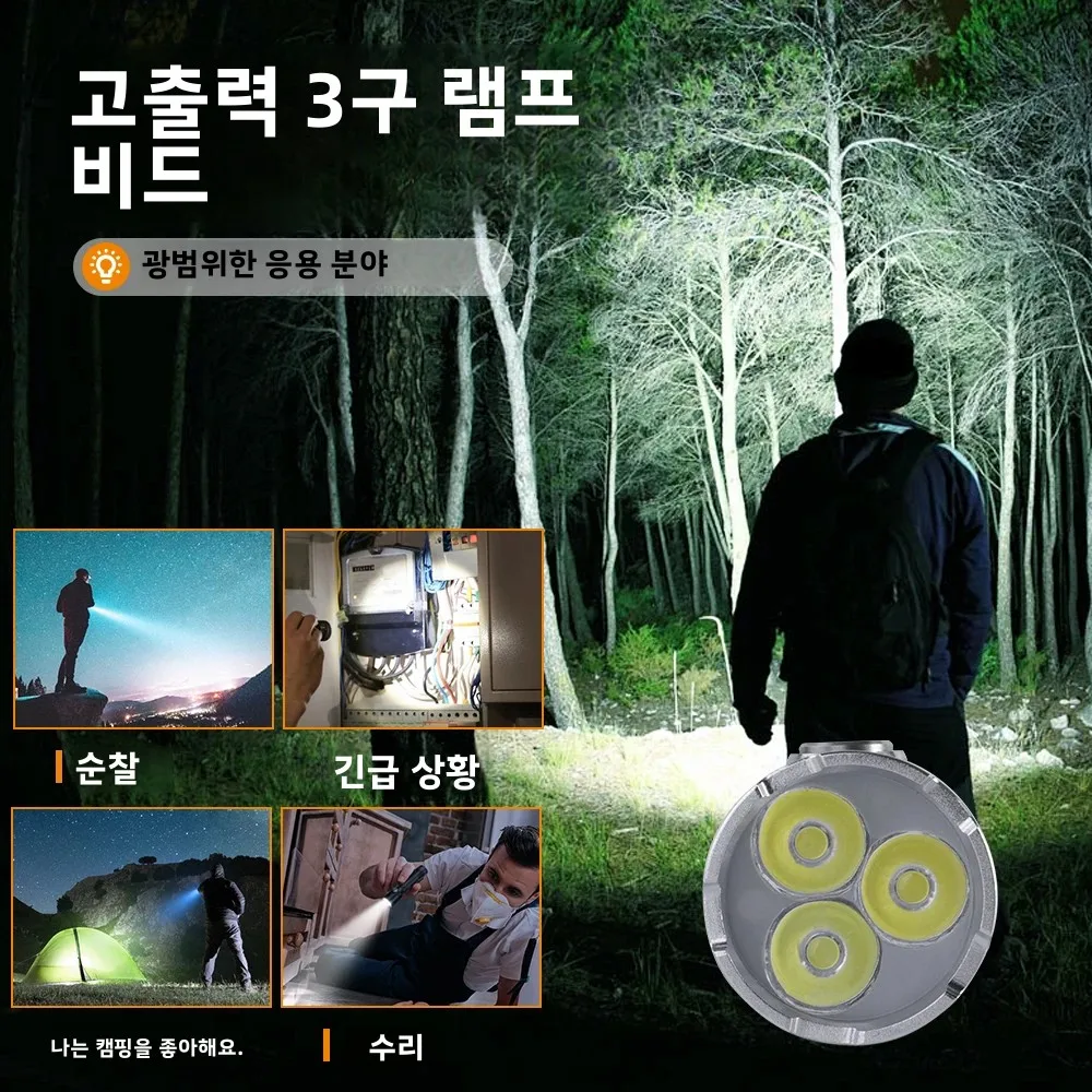 BORUiT ET20 2050LM Super Bright 3*LED Flashlight Type-c Rechargeable 6-Mode Torch Waterproof Emergency Camping Lantern