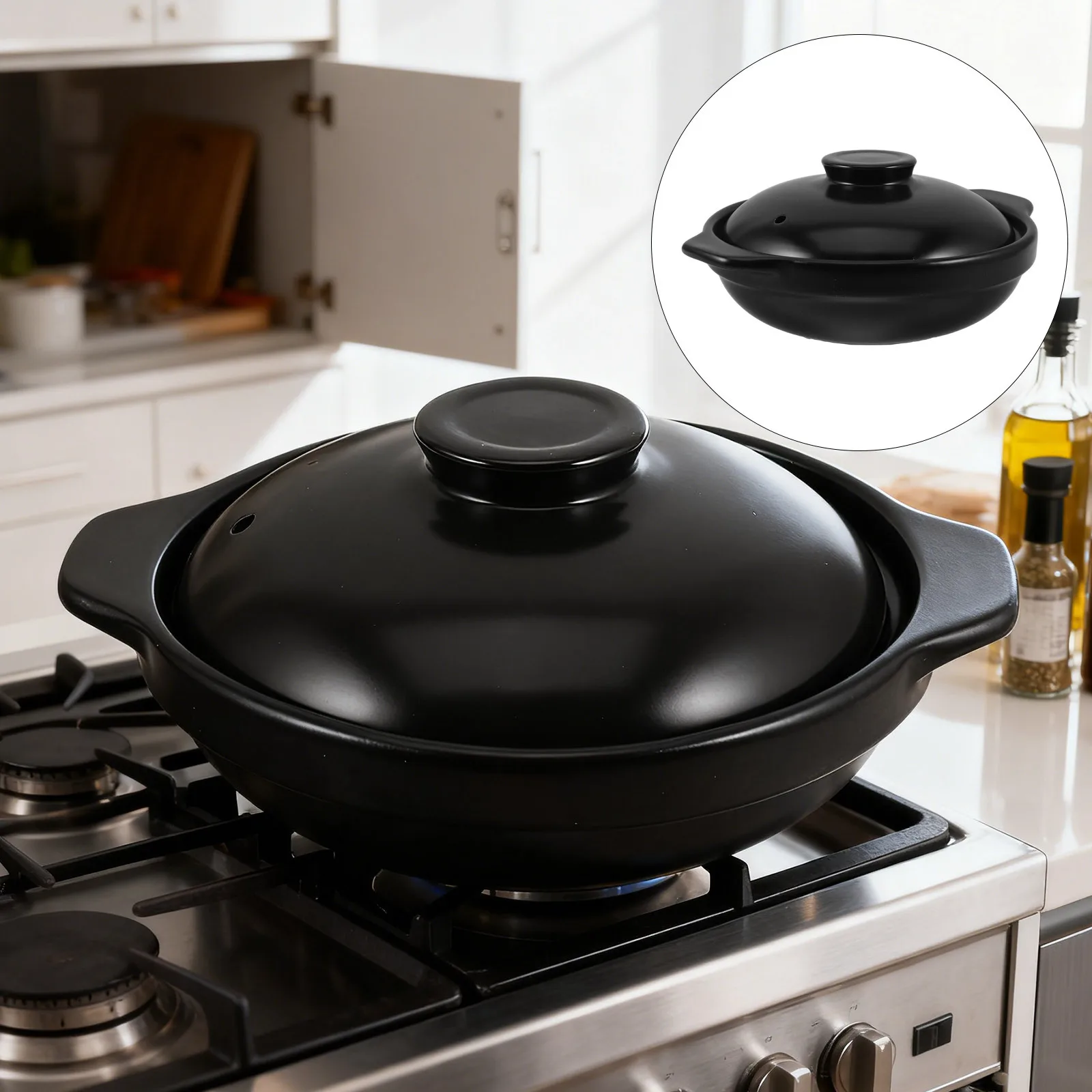 

1.7L Clay Cooking Pot with Lid Fireproof Ceramic Stockpot for Asian Rice Soup Meat Hot Pot Traditional Casserole Cookware