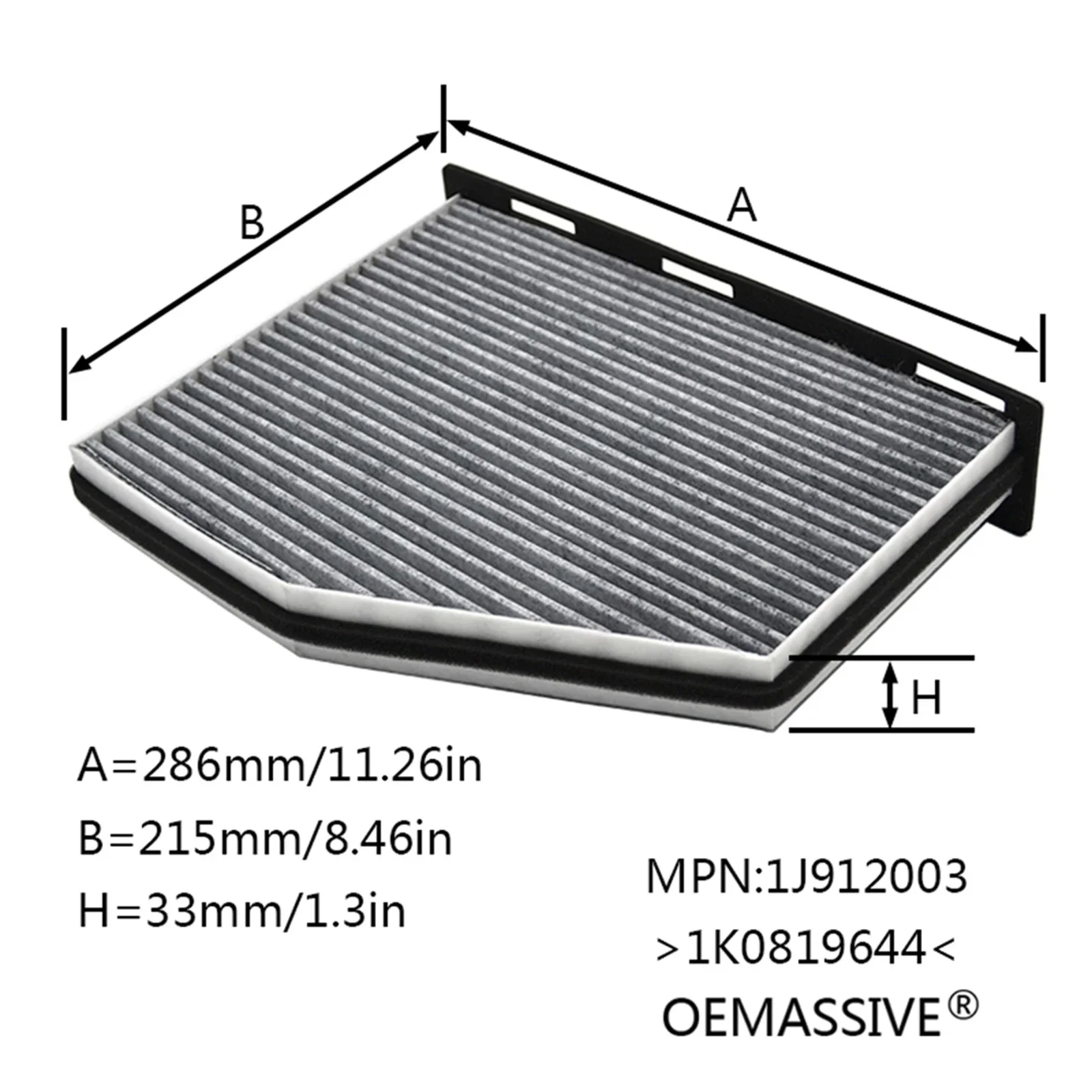 Filtro de ar ativado do carbono para o carro, cabine do pólen, A/C, Audi A3, Q3, TT, Quattro, Volkswagen Golf, Passat, Tiguan CC, 1K0819644, 1K1819653B