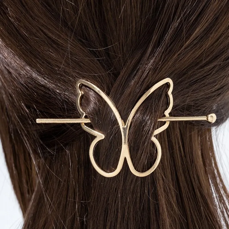 2pcs Metal Exquisite Hairpin Europe And The United States Simple Butterfly Hairpin Hairpin Disc Hair Device