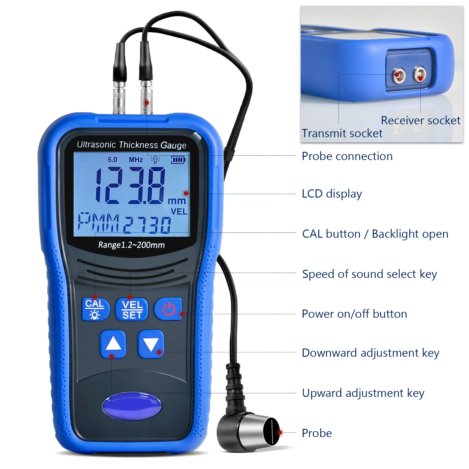 Ultrasonic Thickness Gauge for Cars 1.2-200mm Range, Accurate Metal and Paint Thickness Tester for Diverse Materials