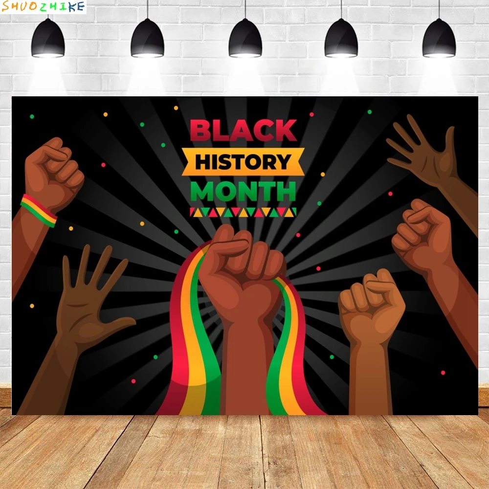 أسود التاريخ شهر التصوير خلفية قبضة الأيدي الأفريقية الأمريكية مهرجان عطلة حفلة الحدث خلفية ديكور راية ملصق