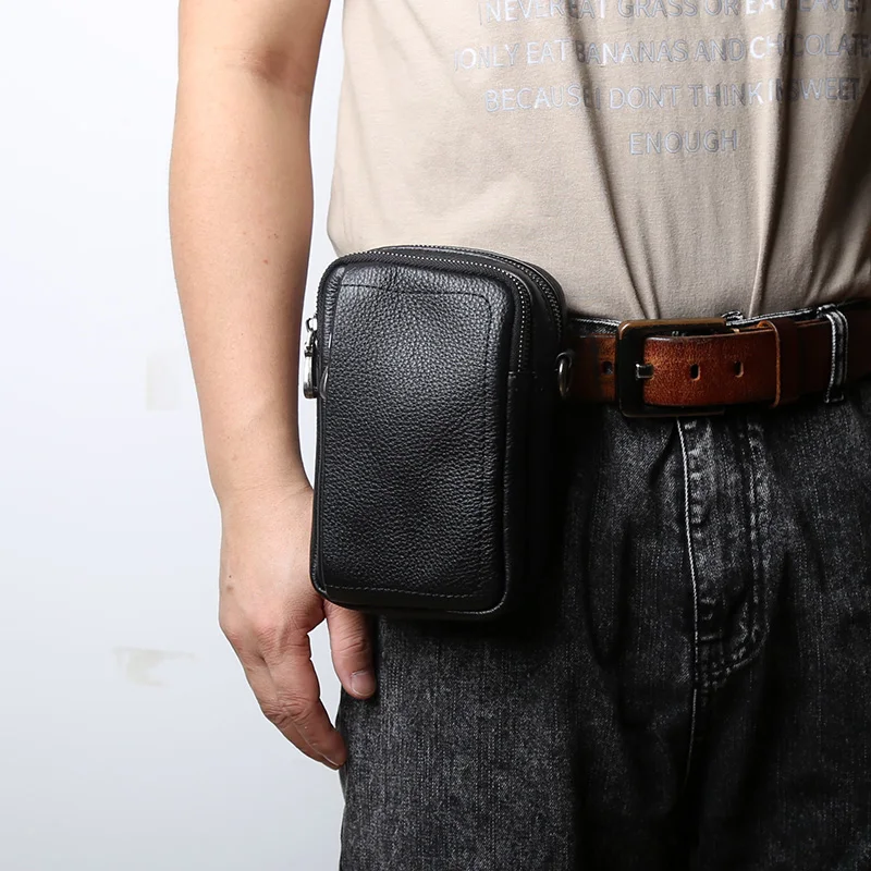 Vintage Genuine Leather Mobile Phone Bag Men\'s Vertical First Layer Cowhide Mini Casual One Shoulder Crossbody Backpack