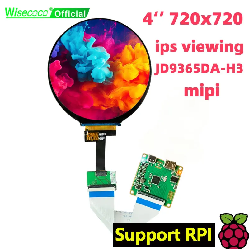 Wisecoco 4 Inch Round LCD Display Circle Circular IPS Screen 720x720 Automative Gauge For Raspberry Pi  Smart Home Robot Panel