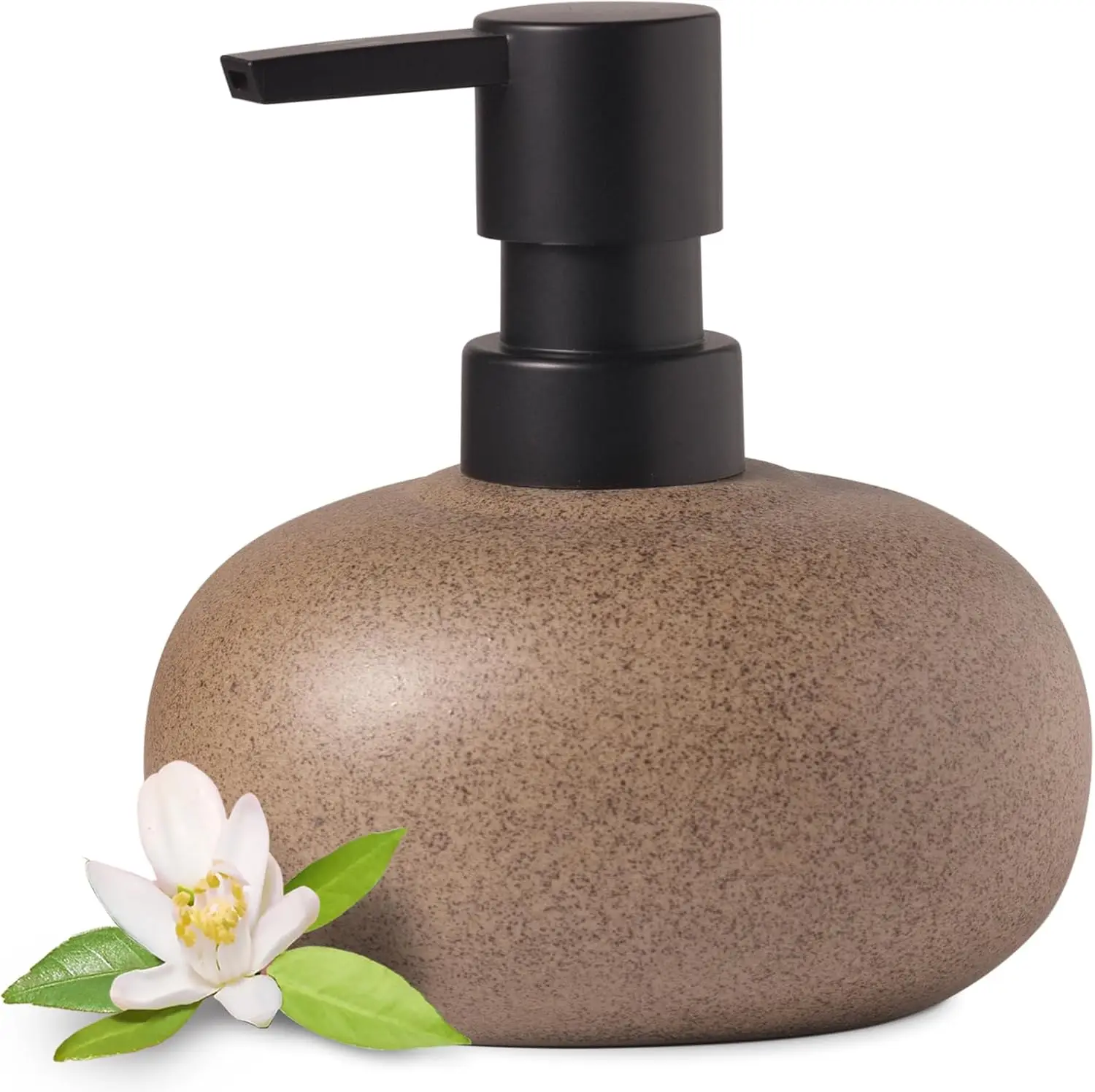 

Stone-Textured Ceramic Dispenser, 300ml/10.14oz, Black ABS Pump for Hand Soap, Shampoo, Conditioner - Bathroom & Kitchen
