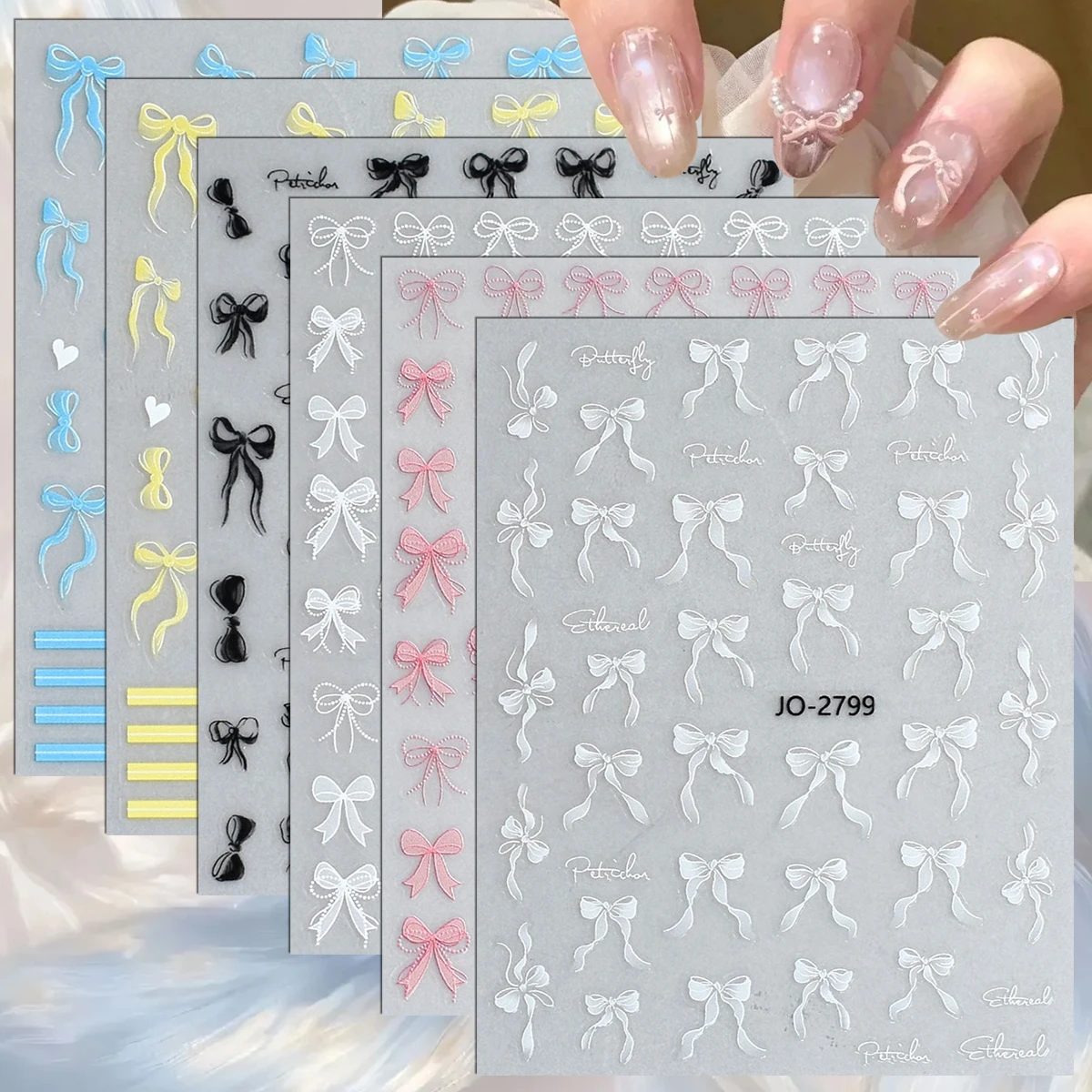 

3/6/12/18 Sheets 3D Bow Nail Stickers Ribbon Heart Stripe Self Adhesive Kawaii Bowknot Nail Decals
