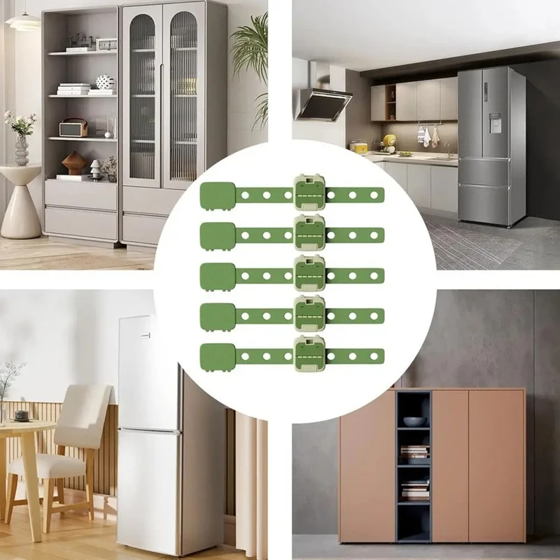 ABGR-10Pcs Babysafety Drawer Lock Anti-Pinching Hand Cabinet Drawer Locks Cartoon Crocodiles Safety Buckle For Children