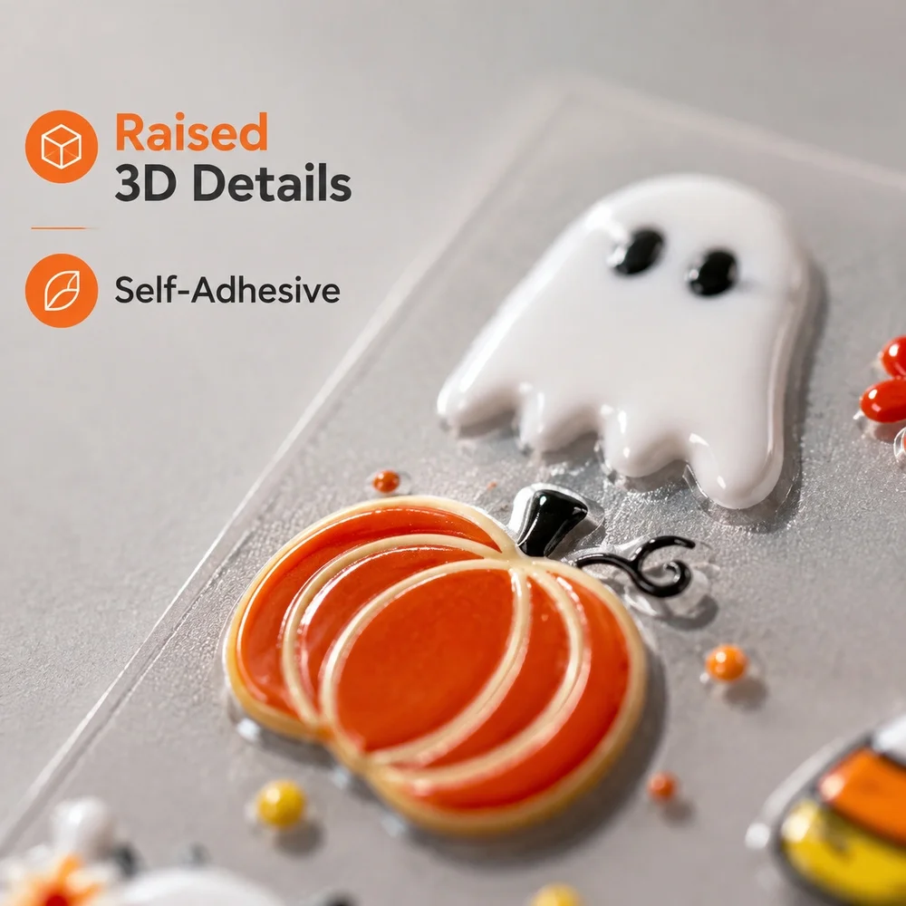 1Sheet Transparent Back Halloween Nail Stickers Stereo Fall Pumpkin Ghost Skeleton Spider Lightweight Nail Art DIY Tools
