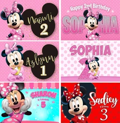 Fond de scène personnalisé Mickey Minnie ou Mouse avec nœud pailleté pour fête prénatale pour filles, fête d'anniversaire, arrière-plan pour photos, accessoires de Studio