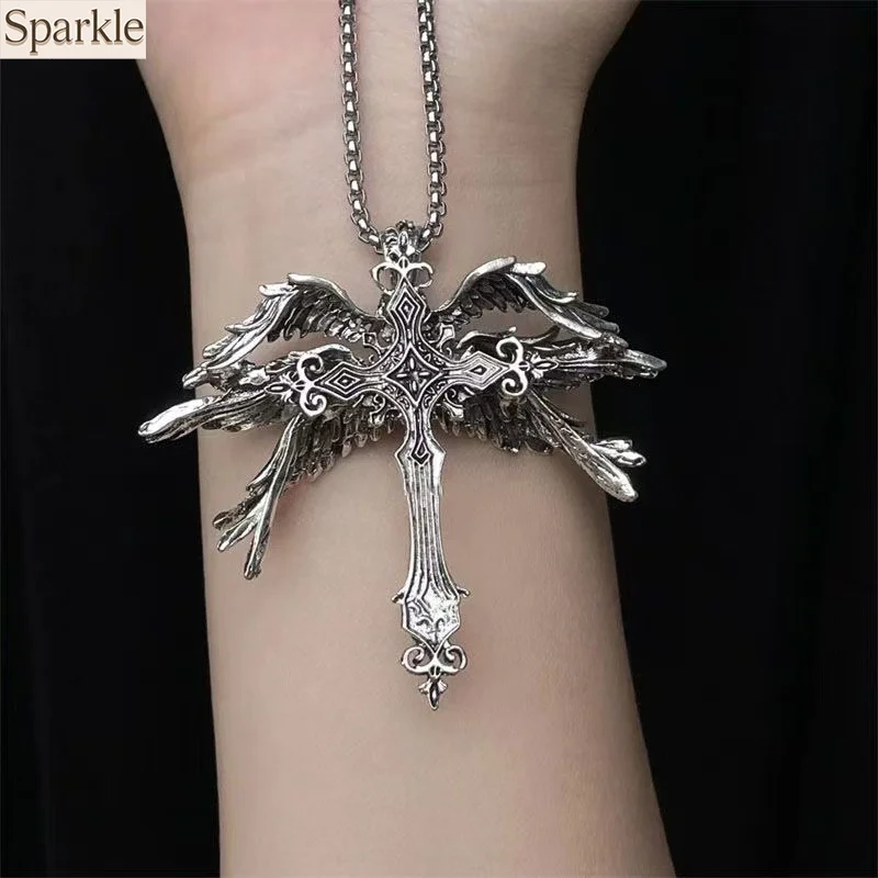 

Vintage Six-Winged Angel Cross Pendant Necklace Exaggerated Y2K Gothic Punk Streetwear Pendant Unisex Fashion Jewelry Accessory