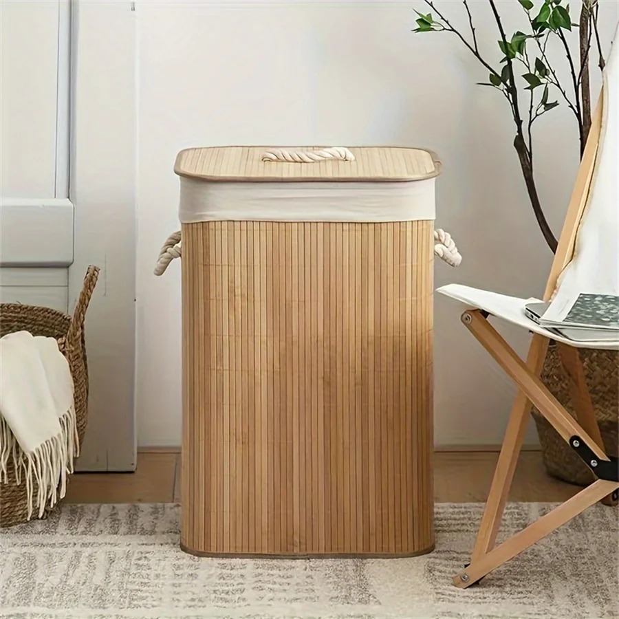 

Bamboo Foldable Storage Basket, Large Capacity Laundry Basket, Toy Storage Box, Household Storage Basket, Foldable Bamboo Laundry Basket, Large Bamboo Foldable Storage Basket - Suitable for Bedroom, Bathroom, Laundry Room, Organizing Toys and Clothes