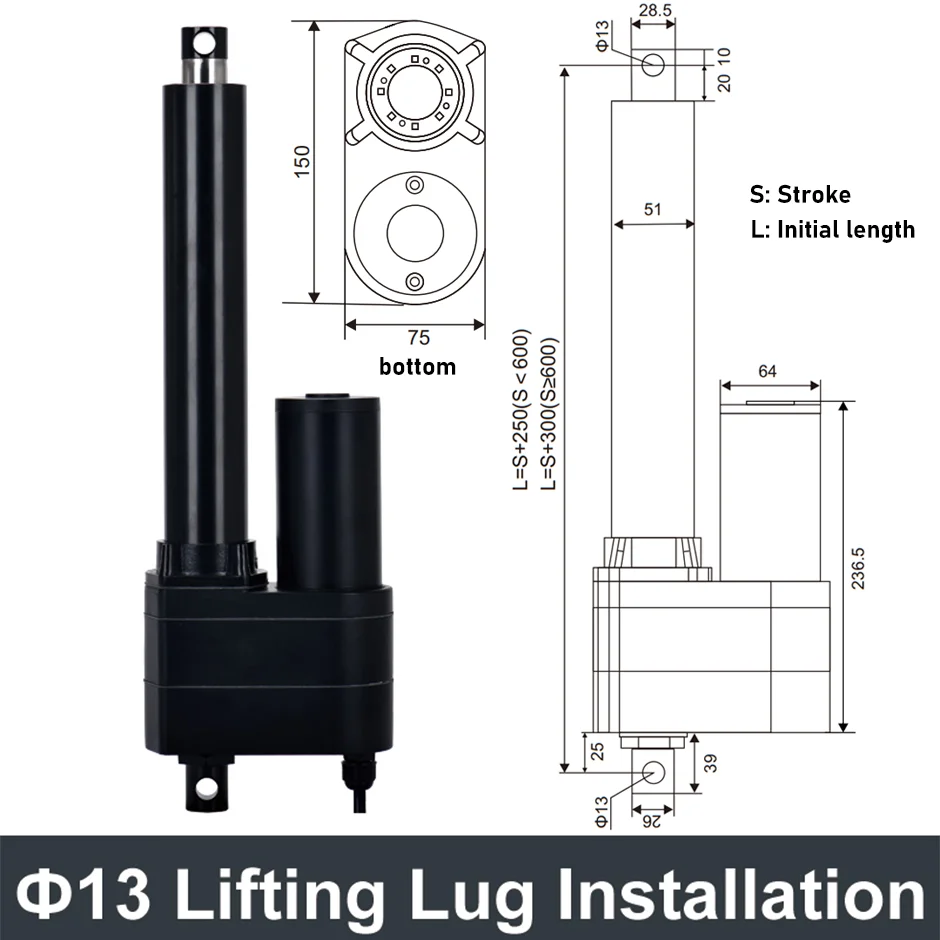 Electric Linear Actuator 24V Lift Column Push 1000kg 200mm 500mm 1000mm Stroke Motor Drive Stainless Steel Pipe Waterproof Rod